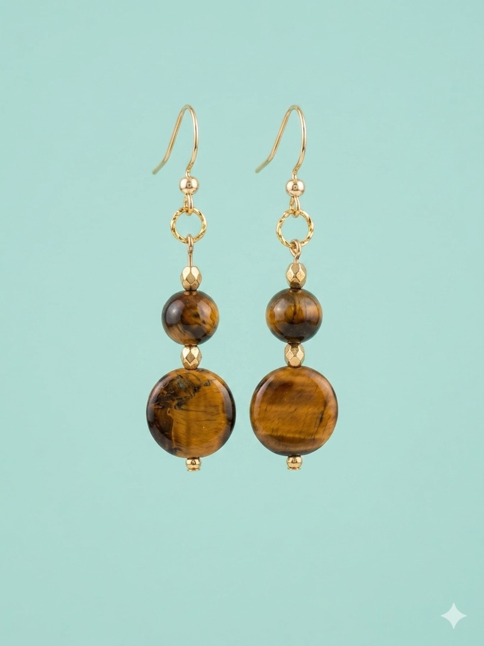 Handmade Gold-Tone Tiger Eye Drop Earrings - Women's Jewelry